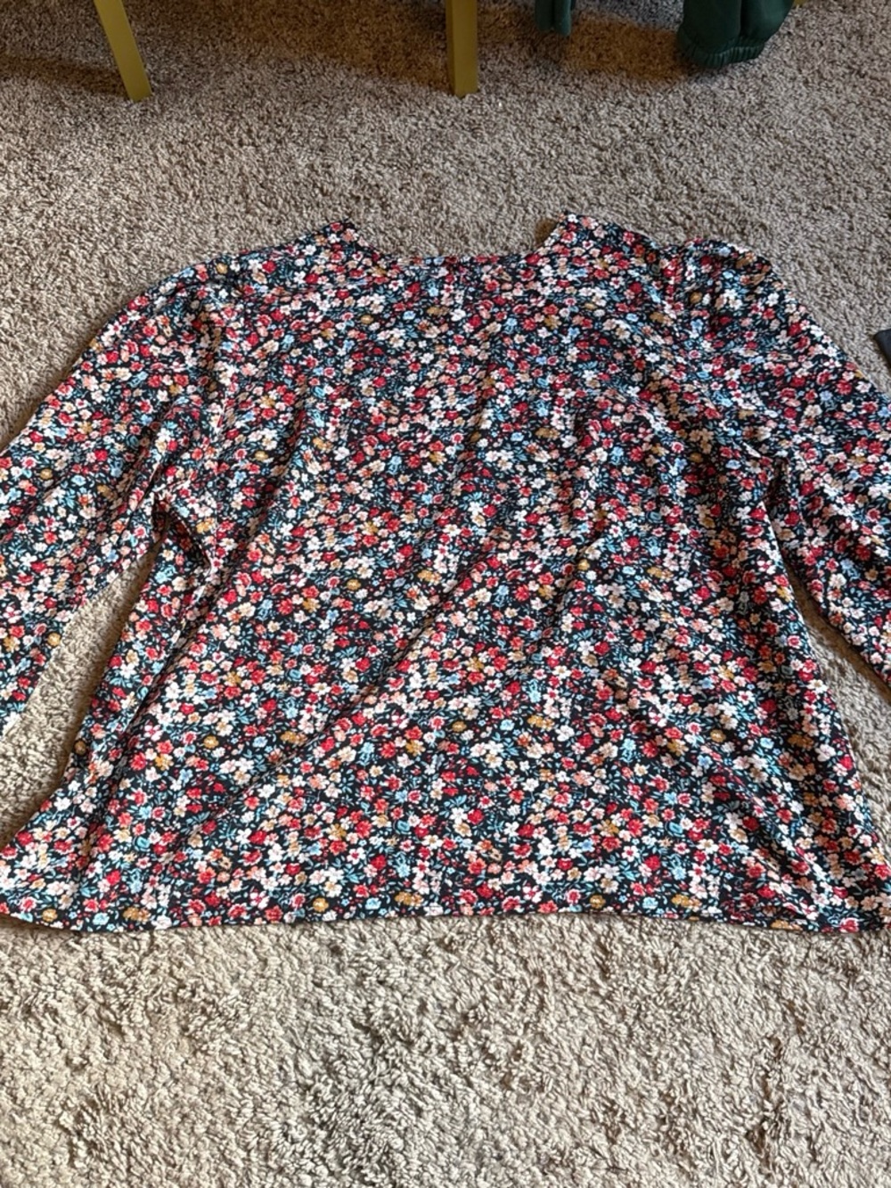Floral Long-Sleeve Women’s Top - Black with Multicolor Flowers